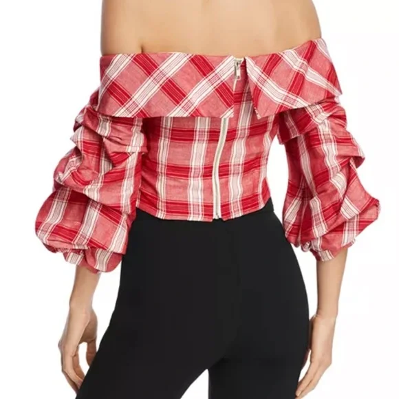 Bardot Red Plaid Off The Shoulder Top - Picture 2 of 6
